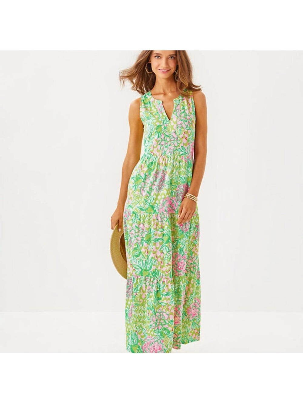 Lilly Pulitzer Sydnee Maxi Dress Fauna Green Lime Feeling Good Sz M NEW